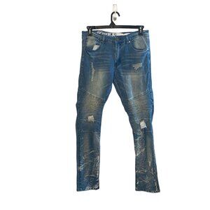 Reason Supply Co Jeans Mens Size 30 Distressed Skinny Moto Style Denim Acid Wash